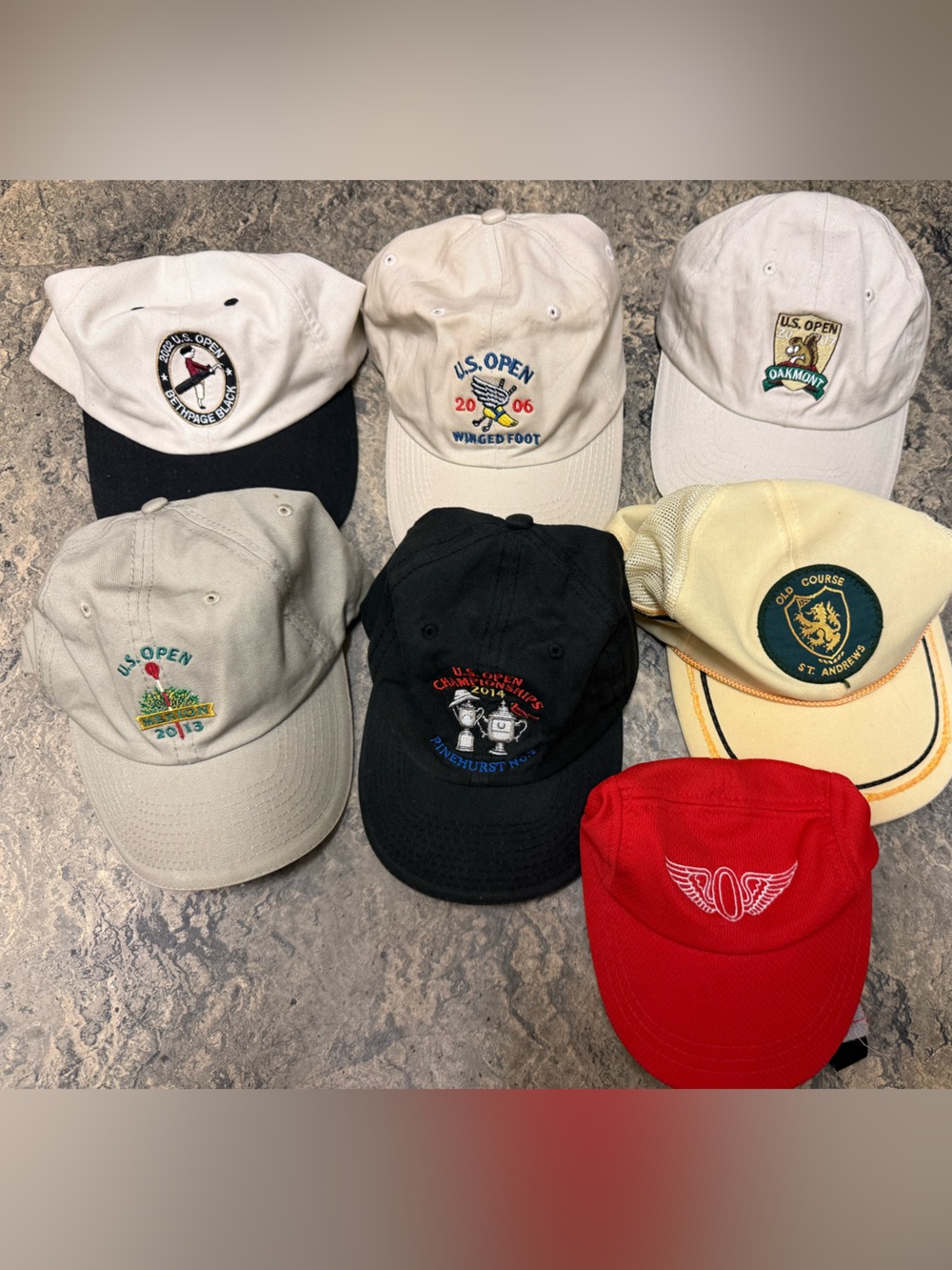 7 Vintage Golf Hats - US Open Tournament, St Andrews, Olympic Club